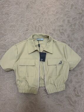Prada Light Olive cropped Zip-Front Cropped Jacket